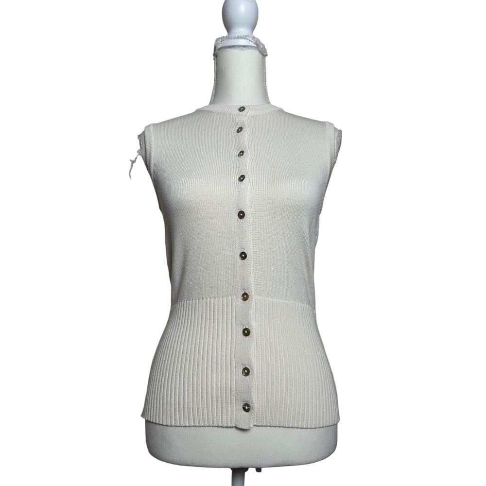 NWT ZARA Sleeveless Ribbed‎ Knit Button Front Sweater Vest Tank Top Cream Size S